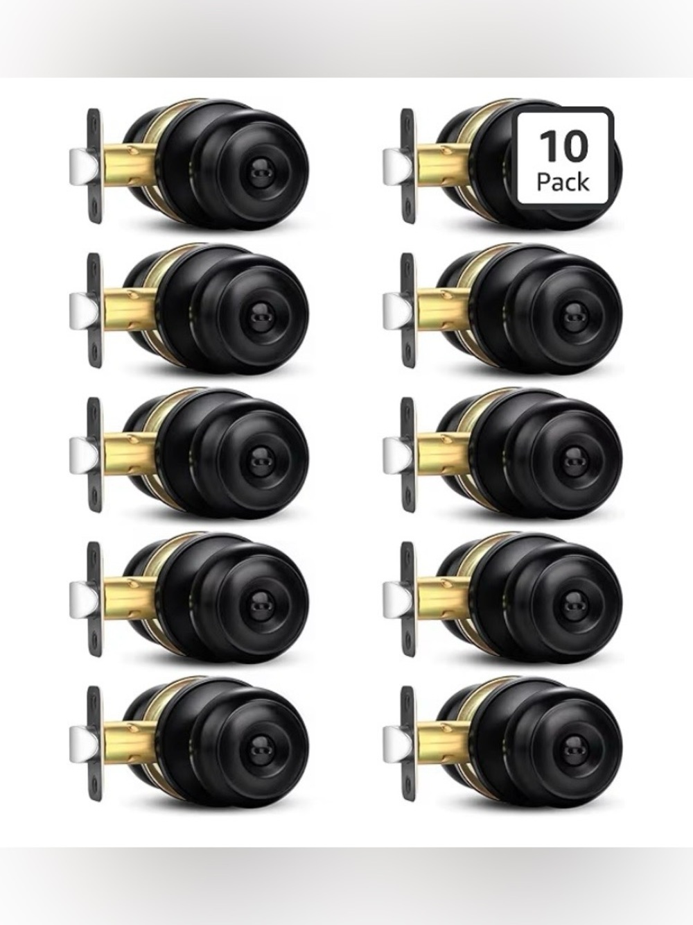 Sopoby Privacy Door Knob, 10 Pack Matte Black Round Keyless.
